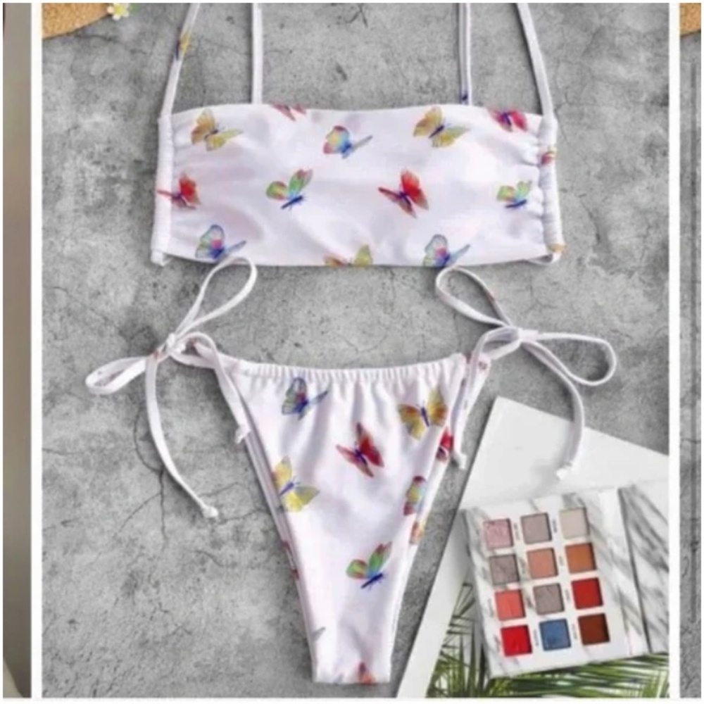 🪞 NWT SET butterfly print side tie two piece women’s matching bikini swim set